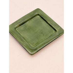 Pottery Barn Green Glazed Ceramic Square Pillar Candle Plate Trinket Tray 4.5in